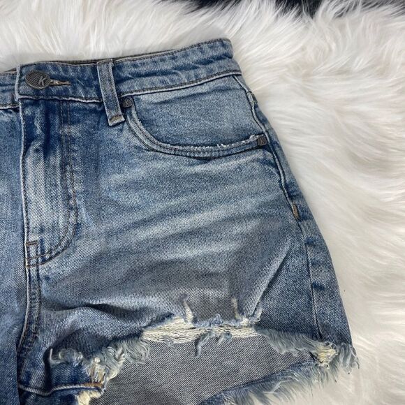 Kut From The Kloth Jane Distressed Raw Hem Blue High Rise Shorts Sz 00 - Picture 4 of 11